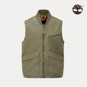 Timberland 男款軍綠色水洗帆布背心|A6AEKA58