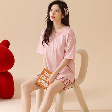 ins睡衣女夏季短袖短褲日系格子外穿學生甜美清新薄款家居服套裝