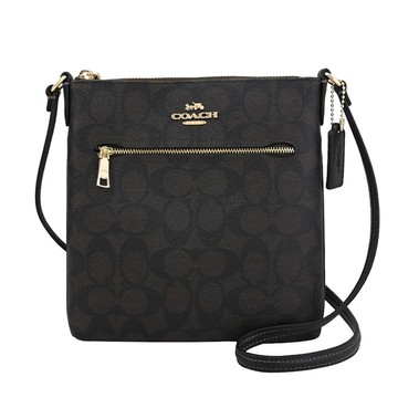 COACH CS182 經典改版款印花皮革斜背包.深咖/黑