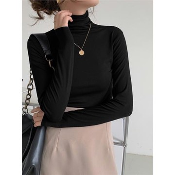 2026春款疊穿內搭保暖純棉莫代爾彈力堆堆領打底衫高領長袖t恤女