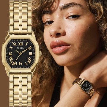 FOSSIL Harlow 復古八角大三針女錶 雙12購物節 送禮首選-金x黑/27mm ES5433