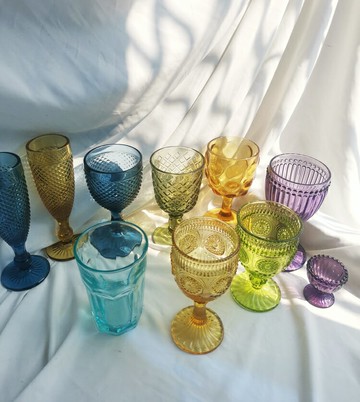 復古ins浮雕宮廷中古雞尾酒冷飲歐式冰激凌玻璃水杯高腳杯包郵