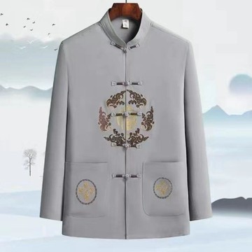 摩登秀🔥中老年唐裝男套裝 春秋夏長袖太極服漢服 爸爸裝 新中式中國風立領休閒套裝 爺爺裝 中老年男士唐裝爸爸春秋襯衣