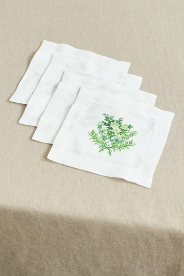 Emilia Wickstead - Set Of Four Printed Linen Napkins - Green - one size