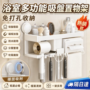 浴室置物架 免打孔架 壁掛收納 衛浴用品 吹風機架 牙刷置物 毛巾紙巾 磁吸穩固 防水耐用 分層整理 居家必備 浴室收納