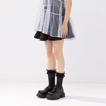 QUEENSHOP_F 蝴蝶結鏤空蕾絲造型長襪 兩色售 現+預 【07110588】