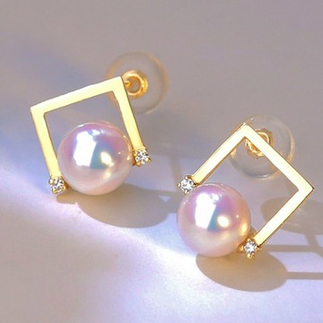 日本天然 Akoya 海水珍珠 耳環 18K黃金 極強光 天女級 正圓珍珠 耳釘 耳飾 優雅百搭款