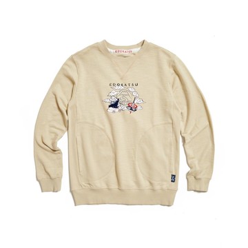 江戶勝 日系 男裝 鯨魚剪接厚長袖T恤(淺卡其) #上衣