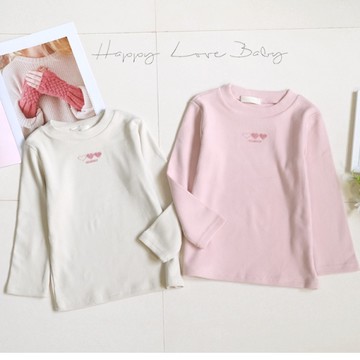 愛心柔軟坑條絨小立領長袖上衣 秋冬童裝 女童上衣 女童長袖 女童棉T 長袖上衣 秋冬上衣 長袖