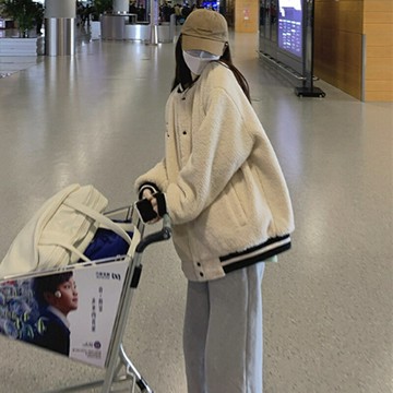 針織開衫復古港味羊羔毛外套 女秋冬潮INS加絨加厚寬松BF克棒球服【淘夢屋】