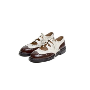 凡人與路-Monazu手工鞋 復古翼紋瑪莉珍_油咖+米白 女版33-40