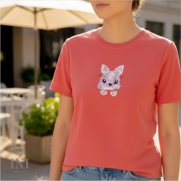 【INI】刺繡休閒、兔兔刺繡可愛氣息上衣．橙色