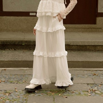 QUEENSHOP_F 女裝 側綁帶荷葉蛋糕長裙 三色售 現+預 【03021677】