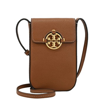TORY BURCH 84077 金屬LOGO翻蓋斜背手機包/小包.棕