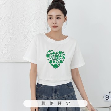 niceioi 幸運綻放 ! 愛心四葉草羅馬布上衣