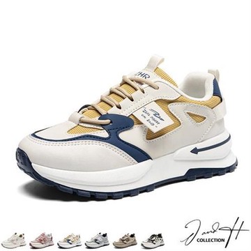 【J&H collection】韓版新潮撞色厚底運動老爹鞋(現+預  米白色 / 粉色 / 黃色 / 藍色 / 棕色 / 黑色)