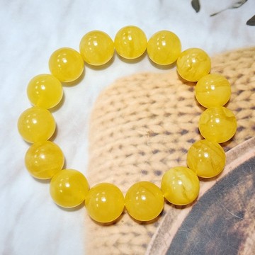 蜜蠟手鍊 現貨天然檸檬黃飄花手串 16mm 金絞飽滿水頭 附公司保證