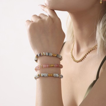 宏雲Hongyun- Xyx-ins天然石算盤珠手鍊時尚輕奢鈦鋼鍍18k金百搭個性氣質鏈飾