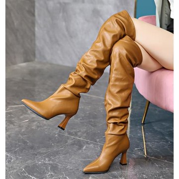 性感尖頭堆堆靴女2025秋冬新款過膝長靴粗跟高跟鞋顯瘦高筒時裝靴