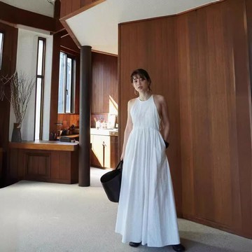 【巴黎精品】現貨+預購 洋裝連身長裙-無袖露背綁帶高腰女裙子2色a1fu44