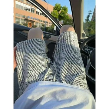 【臺灣出貨 免運】日系運動褲復古黑白條紋印花短褲男款夏季潮牌休閒寬鬆五分褲大碼