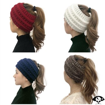 休閑加寬扎高辮子時尚護耳顯臉小馬尾帽冬季包頭日常毛線日系室內
