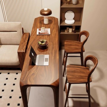 免運 公司貨 吧台桌椅組 站立桌 南美胡桃木實木吧臺桌 家用小戶型靠墻吧臺桌 中古風卯榫長條桌子  可開發票 全館五折 工廠現貨直銷 新品特價 z11081