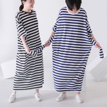 鎮店經典重現 套娃2.0越獄兔 純棉條紋超大超長連衣裙春夏裝洋裝