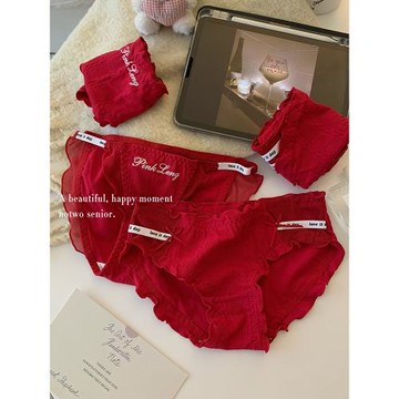 純欲風紅色內褲女2025新款性感中低腰無痕本命年女士純棉襠三角褲
