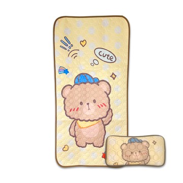 JoyNa - 卡通乳膠涼蓆兩件組 冰絲涼感-可愛小熊 (墊:120*60/枕:39*22)