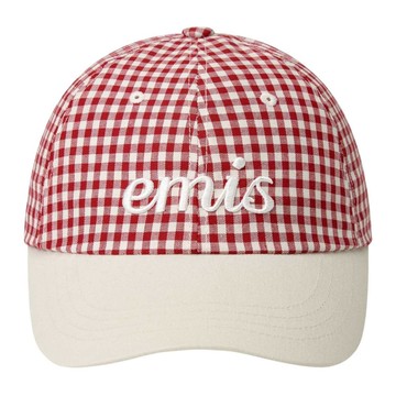 韓國 emis GINGHAM CHECK BALL CAP 韓製 格紋字母刺繡棒球帽 紅色RED