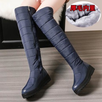 袁大叔雪地靴女高筒側拉鏈冬季防水防滑保暖加絨加厚過膝長靴大碼