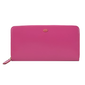 agnes b.小橢圓標皮革拉鍊長夾-桃紅
