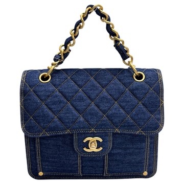 CHANEL 香奈兒 藍色 荔枝紋 牛仔布 Back pack 2way 後背包 金扣 【二手名牌BRAND OFF】