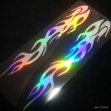 🔥臺灣發貨🔥反光七彩炫酷火燄條車貼摩託車貼紙電動車貼地平綫街車側麵防水貼