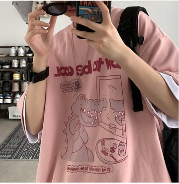 FINDSENSE X  男女 短袖t恤寬鬆復古bf風百搭印花圓領上衣