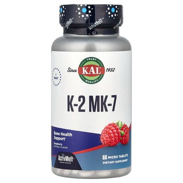 KAL, K-2 MK-7 維生素補充劑，骨骼幫助，樹莓味，60 小片