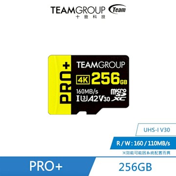 十銓TEAM-PRO+ Micro SDXC UHS-I U3 A2 V30【256 GB】黑黃記憶卡