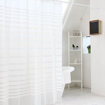 FREESPACE 簡約條紋浴簾組 EVA材質  180 x 180cm  白色  1組