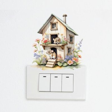 【MR.ZAKKA】創意萬用裝飾貼紙-動物主題 可愛手繪彩染小老鼠之家 兒童房布置 DIY可移式壁貼 無痕壁貼 牆貼