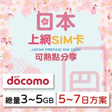 【GLOBAL WiFi】日本SIM卡 日本上網 總量3~5GB 降速吃到飽 4G高速上網 Docomo 手機上網 隨插即用