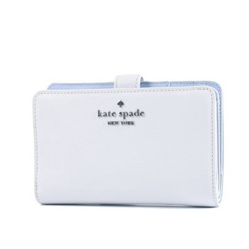 KATE SPADE 鵝卵石紋釦式雙折中夾-粉藍