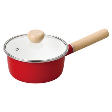 珍珠金屬16cm紅色玻璃蓋琺瑯單柄鍋(IH適用)Clevia HB-5295  1入