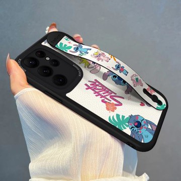 適用三星S25手機殼腕帶史迪仔GalaxyS22/S23潮牌卡通s24可愛S20保護套ultra高級感創意S21FE全包+軟硅膠防摔