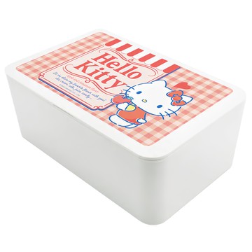 收納王妃 三麗鷗 濕紙巾盒  凱蒂貓格紋 白色 + 紅色  1個