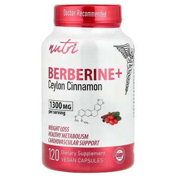Nutri, 小檗鹼+，錫蘭肉桂味，1300 毫克，120 粒全素膠囊（每粒膠囊 650 毫克）