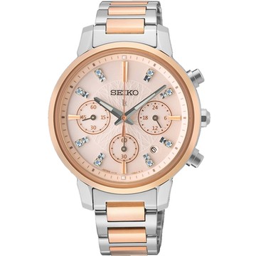 SEIKO 精工 LUKIA 時尚太陽能玫瑰金腕錶-女錶(SSC908J1)36.2mm SK008