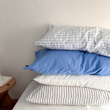 新款簡約純棉枕頭套 信封式素色格子花邊枕套成人48*74cm枕頭套