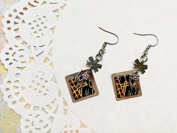 菱形耳環 日本友禪紙 和紙(獨一商品)GE01-001