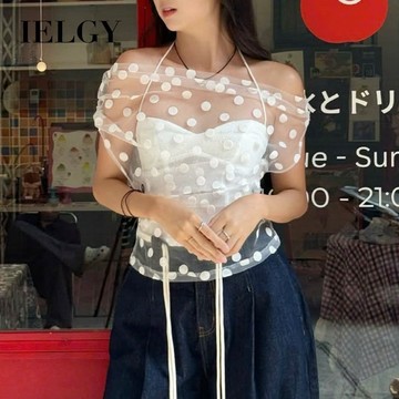 IELGY 性感波點薄紗吊帶衫兩件套女春顯瘦設計百搭上衣